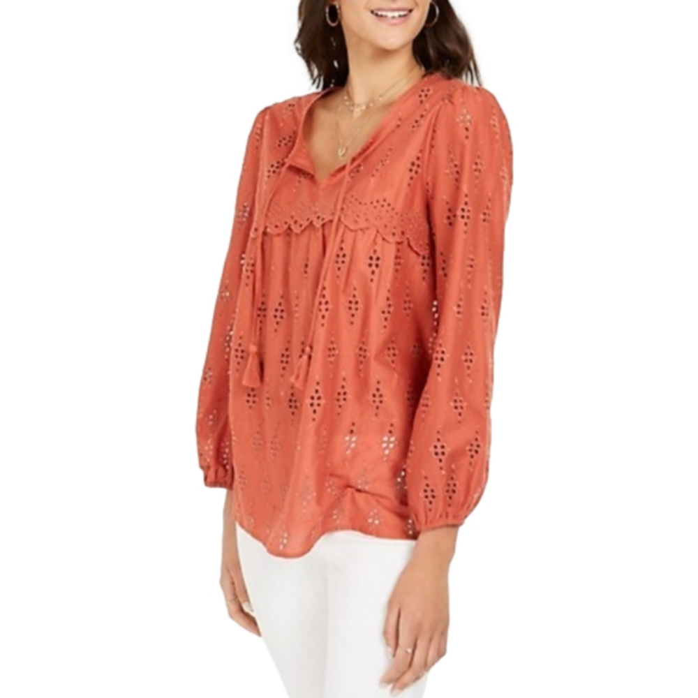 STYLE & CO - Eyelet - Boho - Tassels - Pumpkin Spice - 100% Cotton - EUC - Small